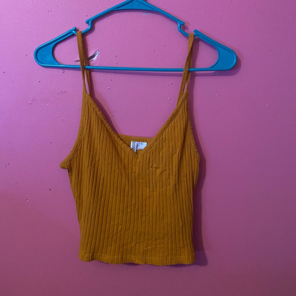 Mustard yellow tank top crop top, super comfy , confident.
